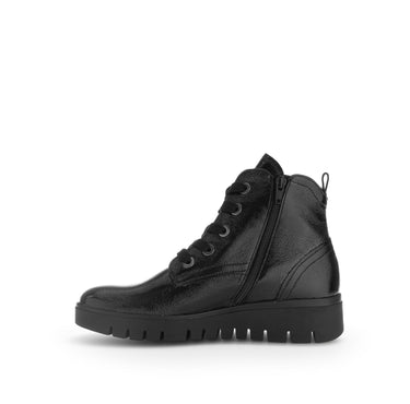 Bottines à lacets noires en cuir vernis