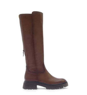 Bottes cognac en cuirs combinés