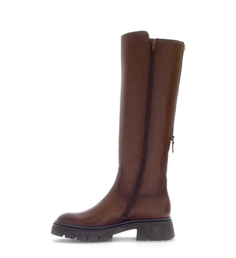 Bottes cognac en cuirs combinés