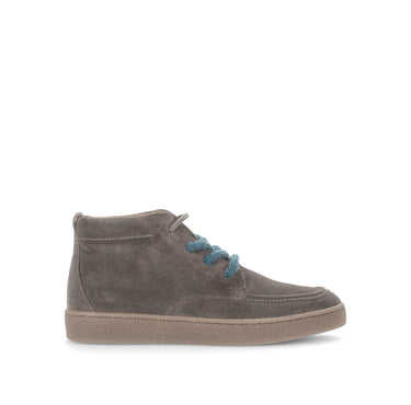 Baskets montantes grises en cuir velours (lacet bleu)