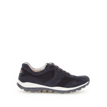 Baskets bleues en textile et cuir