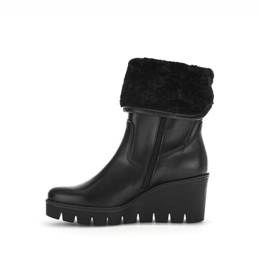 Bottines compensées noires en cuir/textile