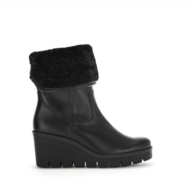 Bottines compensées noires en cuir/textile
