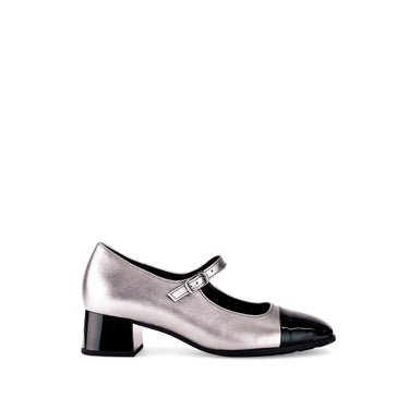 Escarpins argentés/noirs en cuir/synthé