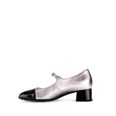 Escarpins argentés/noirs en cuir/synthé