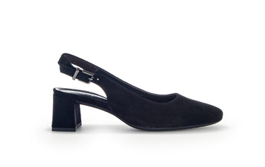 Escarpins à bride arrière noire en cuir velours