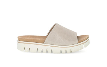 Mules beige/dorées en nubuck