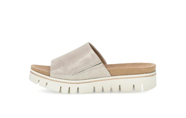 Mules beige/dorées en nubuck