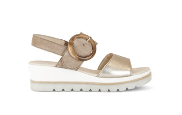 Sandales beige-dorées en cuir métallisé