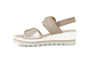 Sandales beige-dorées en cuir métallisé