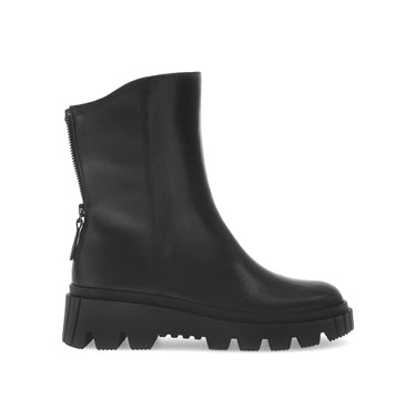 Bottines noires en cuir et textile combinés