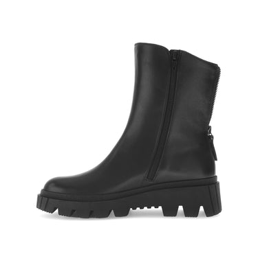 Bottines noires en cuir et textile combinés