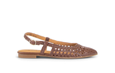 Escarpins brides arrière marron en cuir tressé