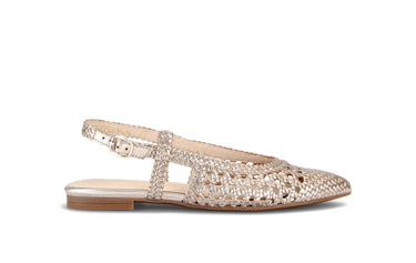 Escarpins brides arrière dorées en cuir tressé