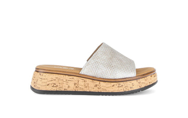 Mules beiges/argentées en cuir
