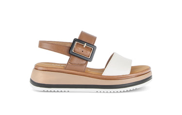 Sandales crème/cognac en cuir imprimé