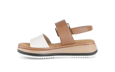 Sandales crème/cognac en cuir imprimé