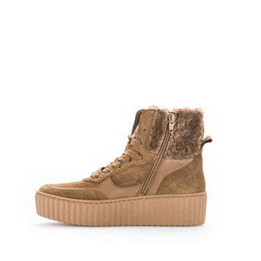 Baskets cognac en velours et fourrure